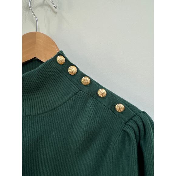 Lauren Ralph Lauren Black Label Button-Trim Ribbed Mockneck Sweater Green XL - Picture 2 of 6